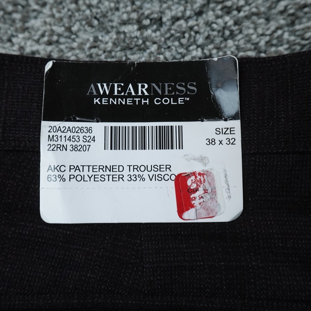 NEW Kenneth Cole Pants Mens 38X32 Brown Chino Trouser Dress Slacks Flat Front